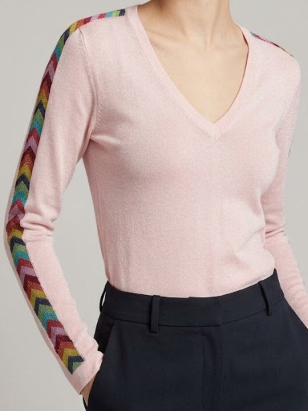 Happy Sheep for Anthropologie Women's Light Pink V-Neck Sweater